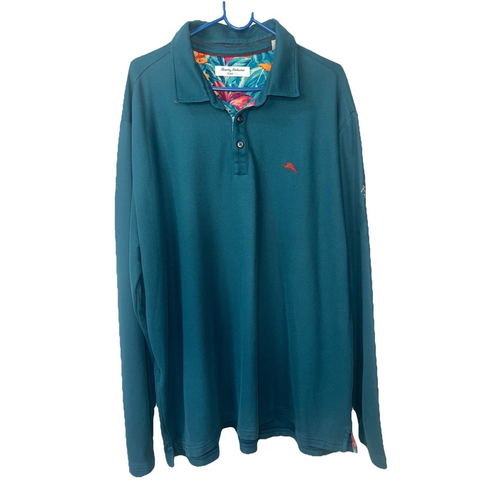 Tommy Bahama IslandZone Long-sleeve Polo Shirt‎ Supima Cotton Men's XXL-Logo